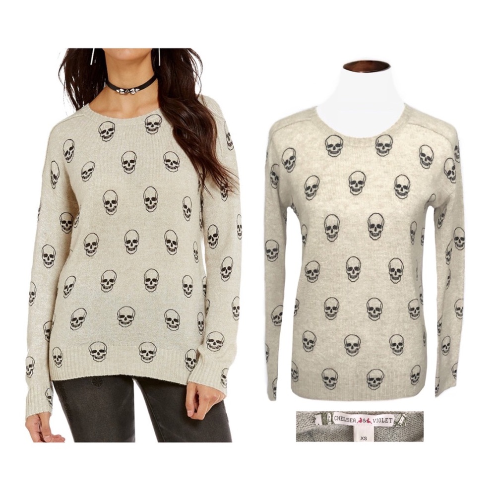Chelsea & violet beige skull print sweater
